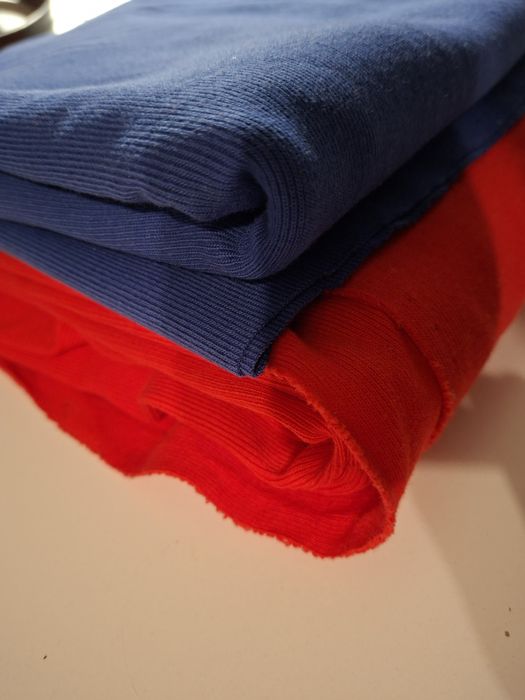 2 kupony dzianiny bawełnianej ściągacz czerwony kobalt