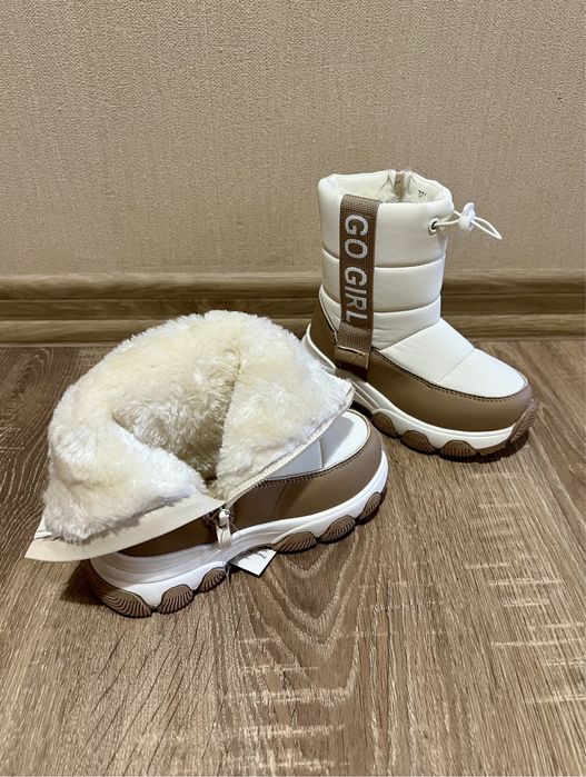 Сапоги зимние белые чоботи черевикі зимові бежеві молочні білі 26 27