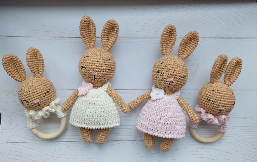 Зайка набір комплект амігурумі ручна работа подарунок для немовлят бр