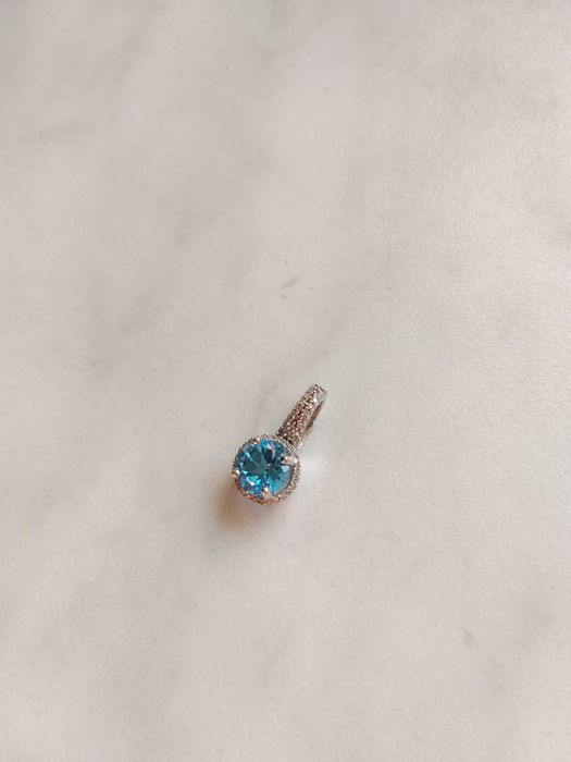 Walentynki zawieszka białe złoto brylant 48 diamentów topaz W. Kruk