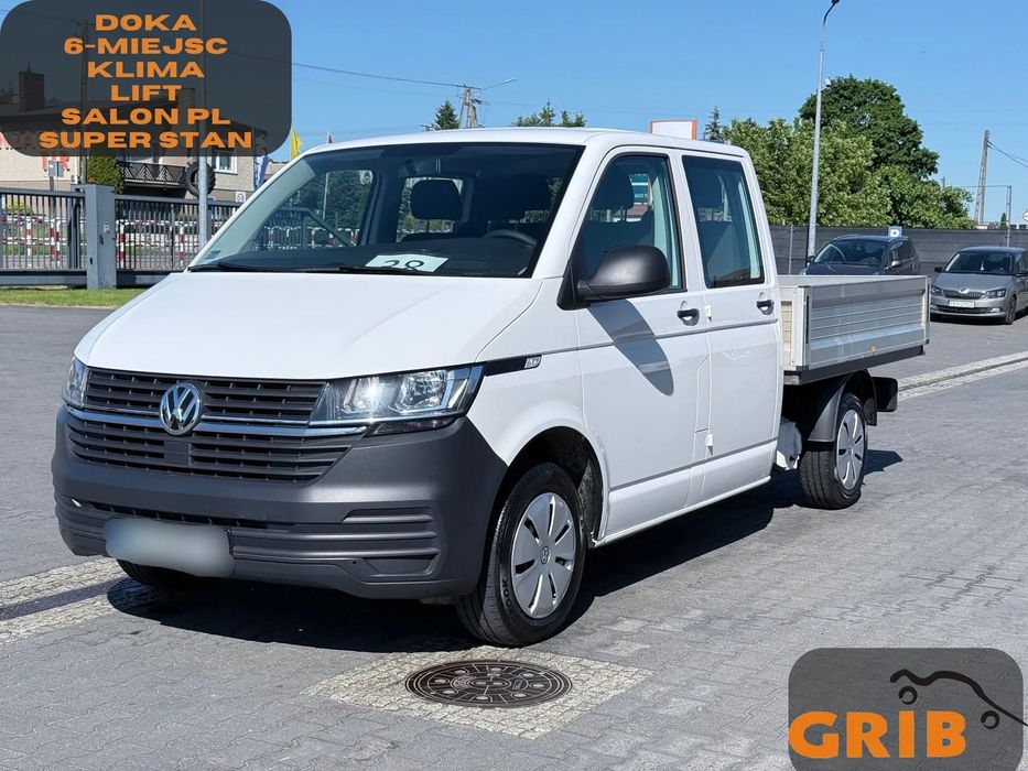 Volkswagen Transporter T6 Doka Brygadówka 6-miejsc Skrzynia Salon PL, Jeden Właściciel  NR.38 Klimatyzacja,6-miejsc, Super Stan Hak 2200 kg