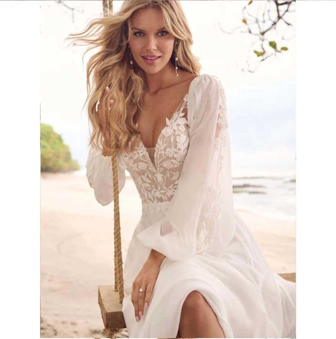 Suknia ślubna boho ivory gorset koronkowe wstawki bufiaste rękawy 34, 36, 38, 40, 42, 44,46, 48