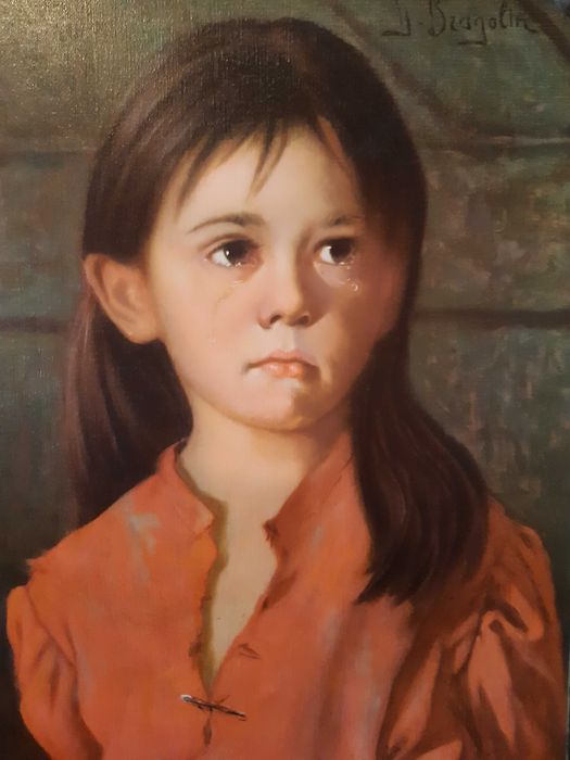 Quadro Antigo "Menina da Lágrima" Giovanni Bragolin