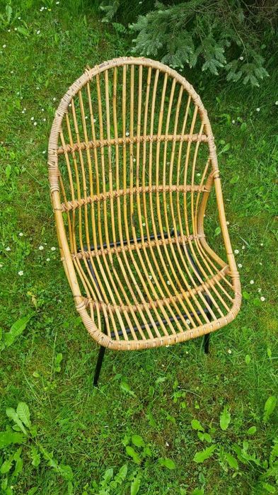 2x fotel rattanowy stolik l 60 Mid Century Design Czechosłowacja PRL