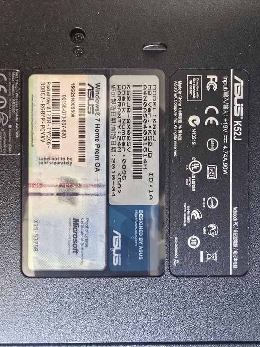 Portátil ASUS K52J (K52JB) – Para Peças ou Recuperação