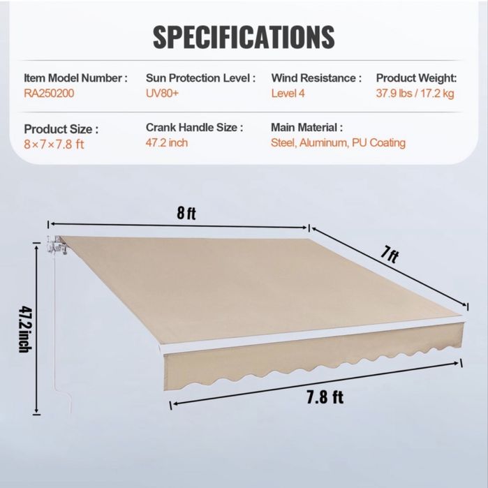 Vendo toldo de jardim/varanda novo na caixa com 243 cm