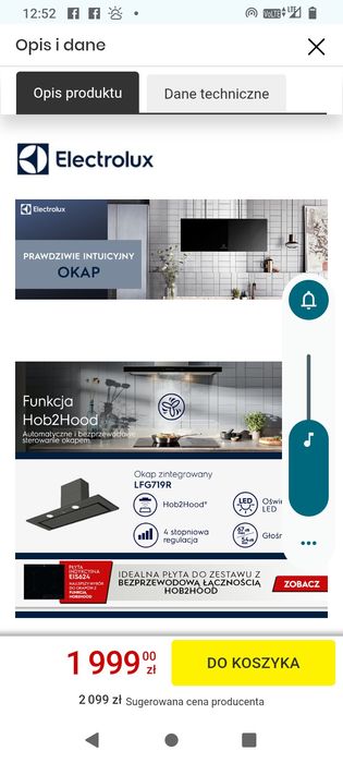 Nowy Okap Elektrolux  LGF719R zintegrowany z kuchnią na gwarancji