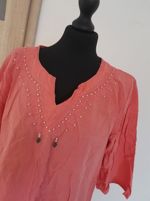 Bluzka luźna koszulka malinowa rękaw 1/2 XL XXL 44 42