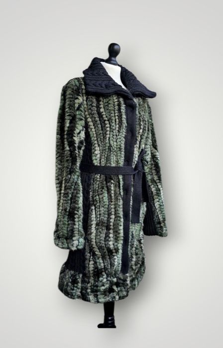 Plaszcz kardigan wool  wiazany futero Desigual vintage y2k retro boho warkocziwy splot jesienny blezer trencz unikat alternatiw Japanese office