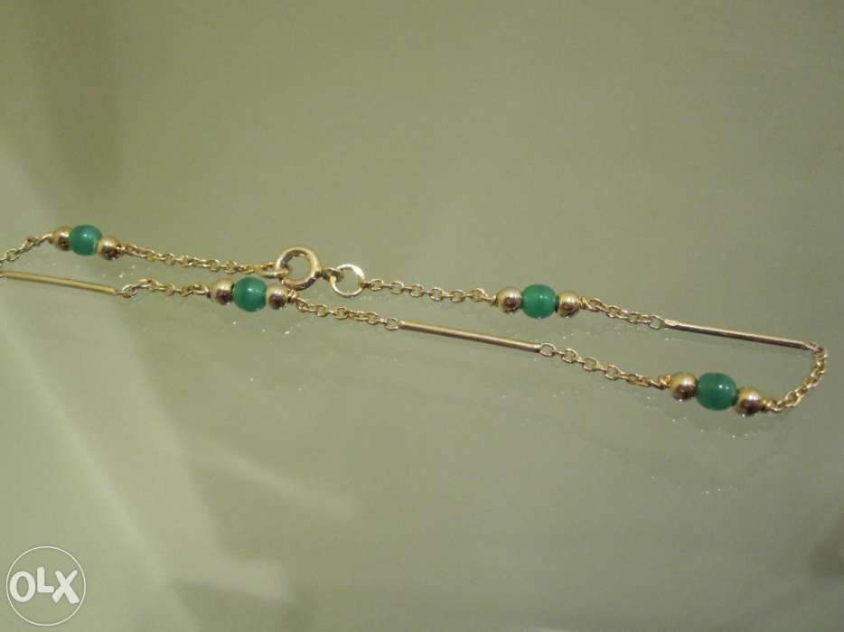Pulseira de Prata Banho Ouro 835 com pedras verdes 21 cm e 3 gr
