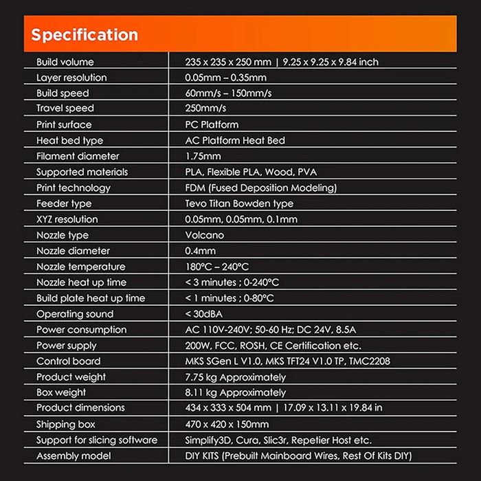 Новий 3D принтер Tevo Tarantula RS PRO 235×235×250