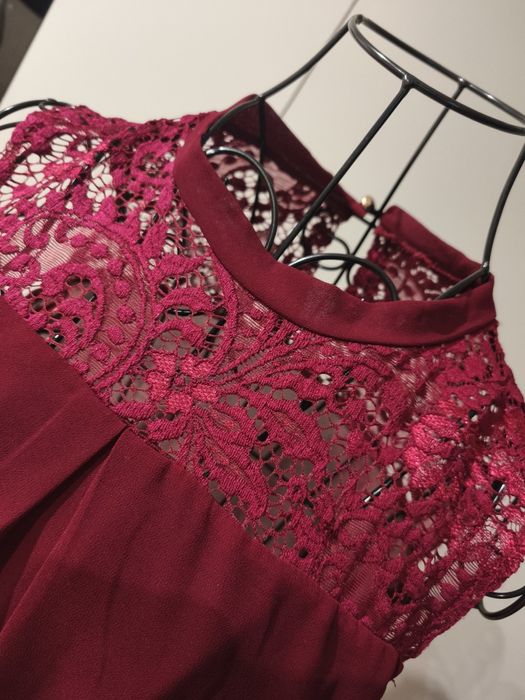 DARMOWA WYSYŁKA Elegancka zwiewna bordowa bluzka koszula S/M do pracy