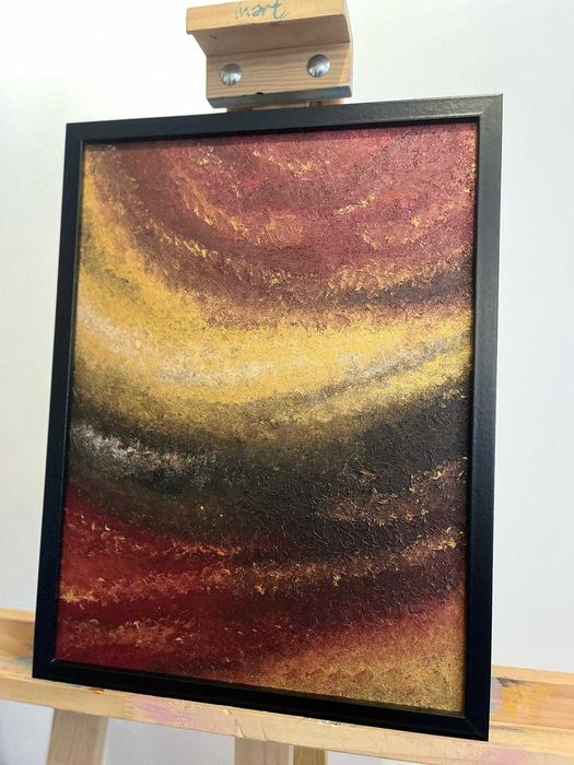 Pintura abstrata em acrílico 30x40 em tons de vermelho e dourado