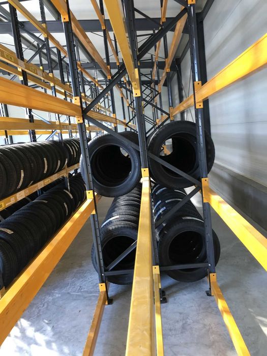 Regał magazynowy do opon z demontażu segmentowy używany dwustronny
