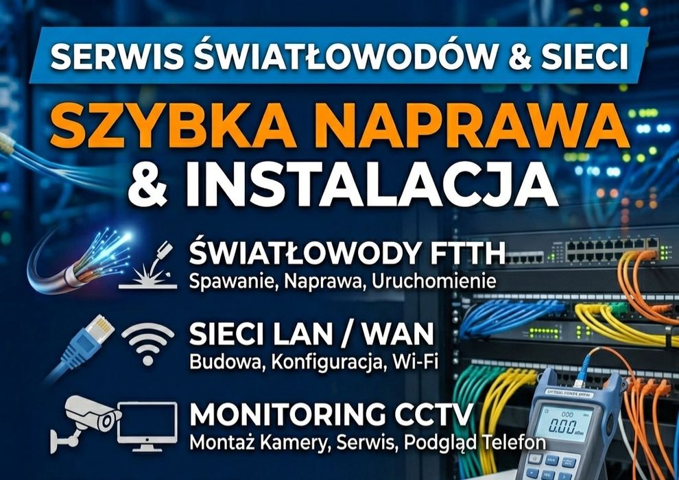 Naprawa Światłowodu, Spawanie, Sieci LAN/WAN, Monitoring, Serwis, Starlink