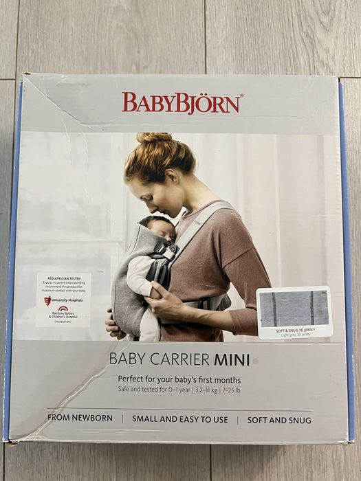 Ергорюкзак/Слінг BabyBjörn Mini (Soft & Snug 3D Jersey, Light Grey) — новый