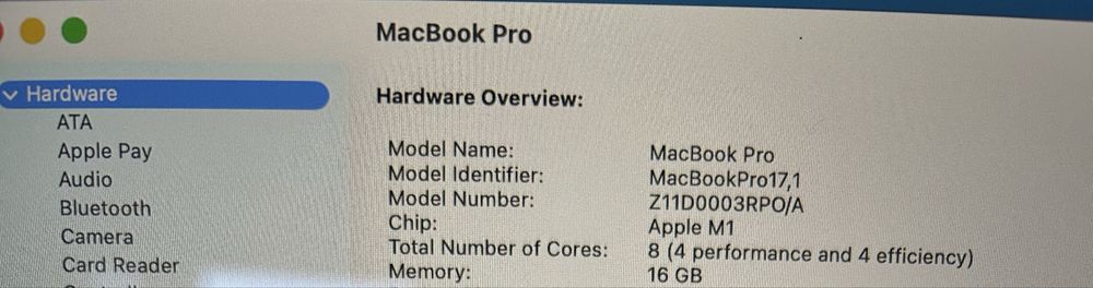 MacBook Pro 13-inch, M1, 2020 MBP 13.3 SLV 8C CPU/GPU CTO 16Gb/256Gb