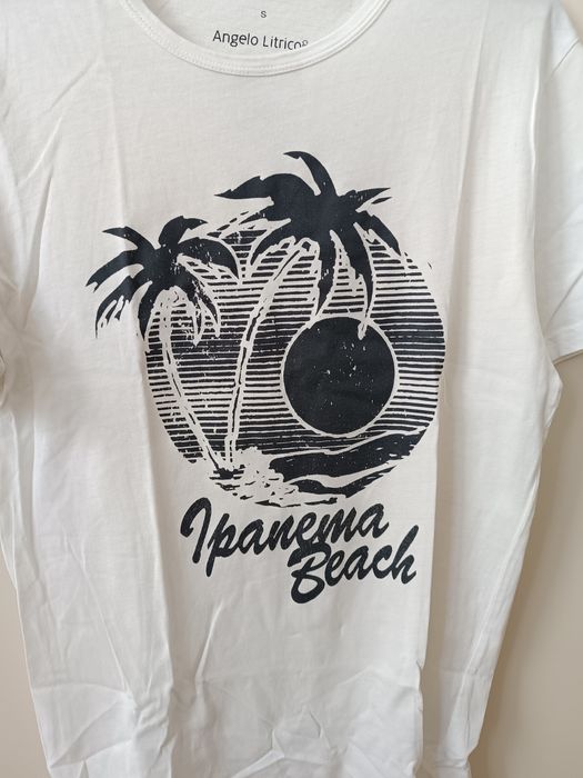 Biała bawełniana koszulka t-shirt z palmą plażą S