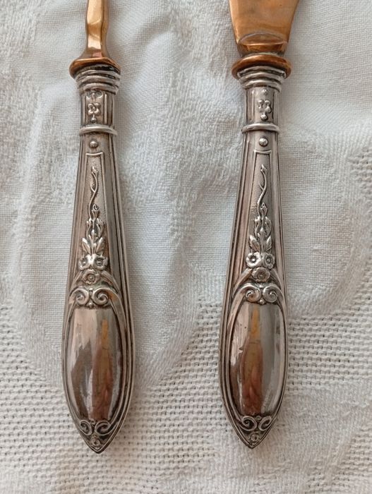 Antigo Conjunto de Talheres de Peixe Art Nouveau – Prata e Vermeil