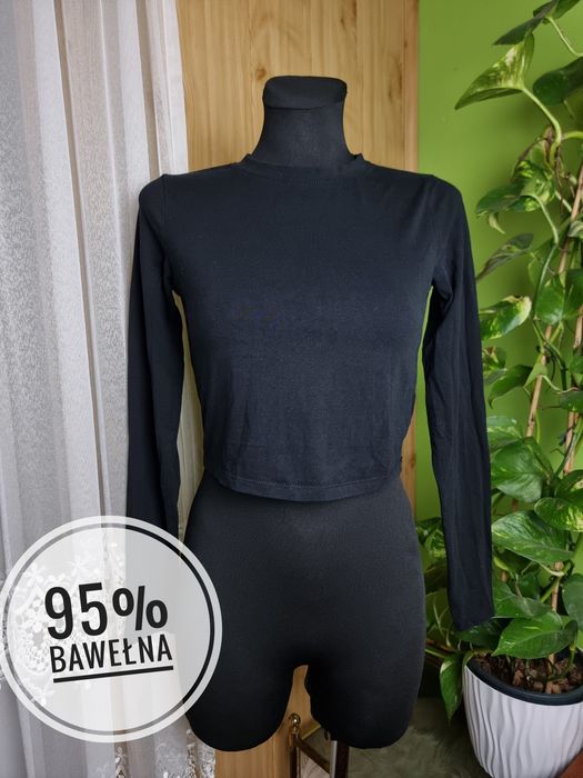 Czarna bluzka longsleeve Basic XS 34 bawełna