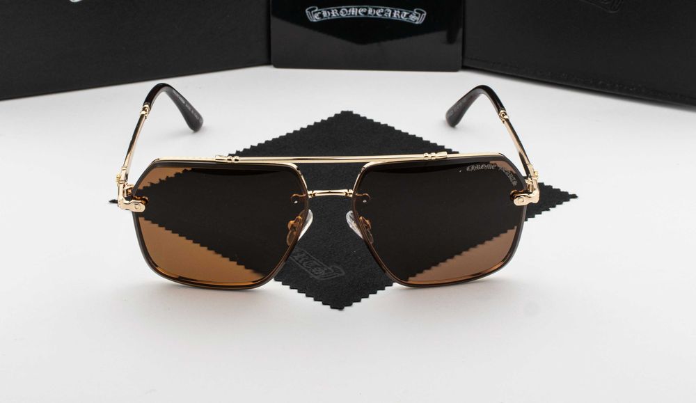 Чоловічі сонцезахисні окуляри Chrome Hearts | UV400 | квадратна лінза | футляр в комплекті | металева оправа