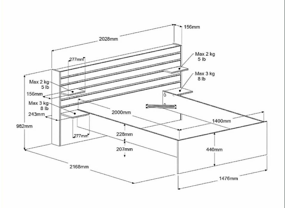Cama de casal Tenalia (castanho claro)
