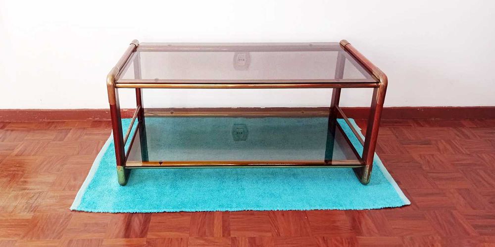 Mesa Centro 2 Prateleiras Vidro Fumado Vintage