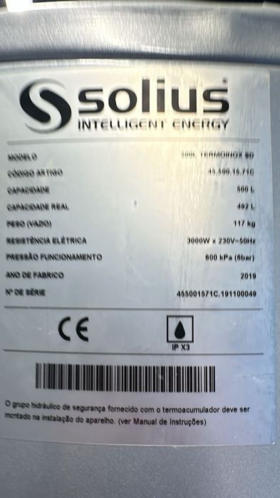 Termoacumulador Solius TERMOINOX BD 500L - Inox Solar