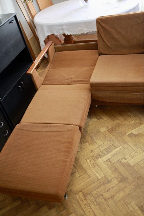 Диван розкладний текстиль + дерево дуб