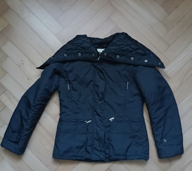 NOWA Czarna kurtka zimowa ciepła kaptur rozsuwany