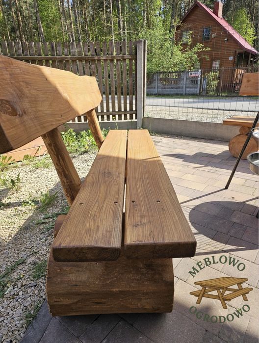 Zestaw 3 ławek ogniskowych z drewna olchowego + stoliki – 2m | Solidne i stylowe | TRANSPORT GRATIS!
