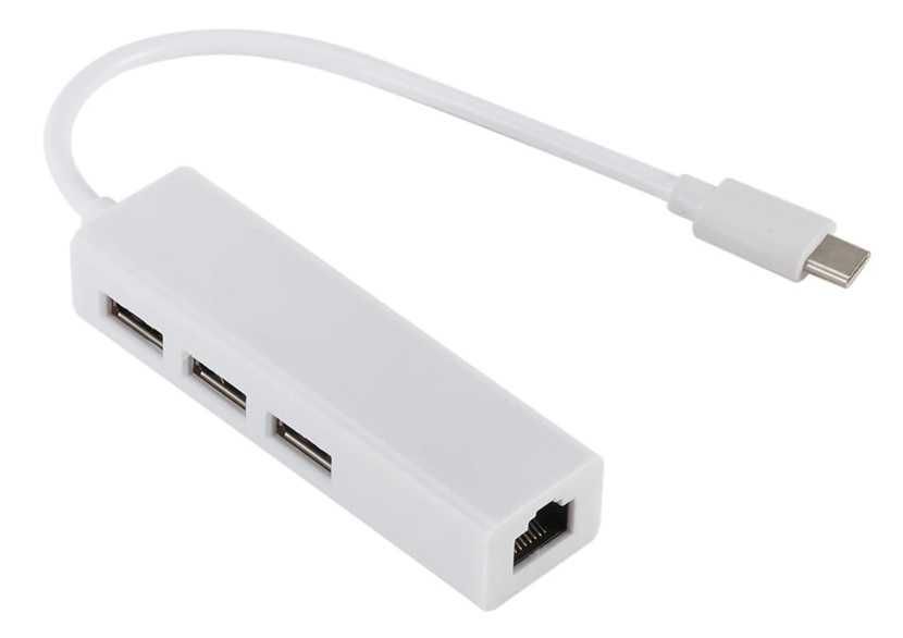 Adaptador USB C para HUB USB 3 portas + Ethernet LAN RJ-45 pc NOVO