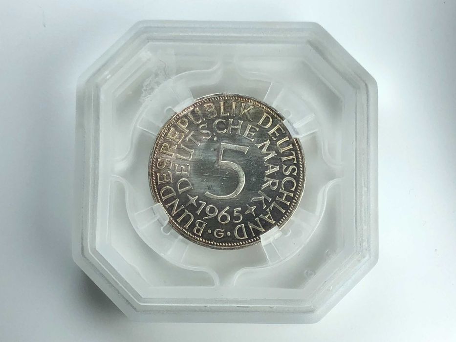 MOEDA CERTIFICADA GENI PR64 - Alemanha 5 Mark 1965 Prata - Letra G