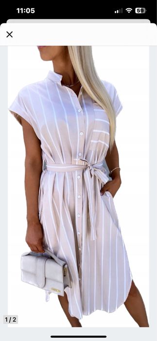 Letnia sukienka szmizjerka z paskiem wiskoza paski prążki