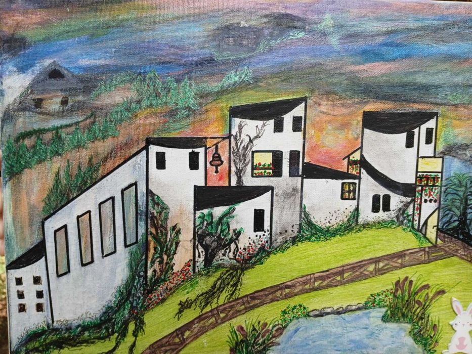 Obraz ręcznie malowany na płótnie "Nowoczesne Miasto" wymiary 40x30cm