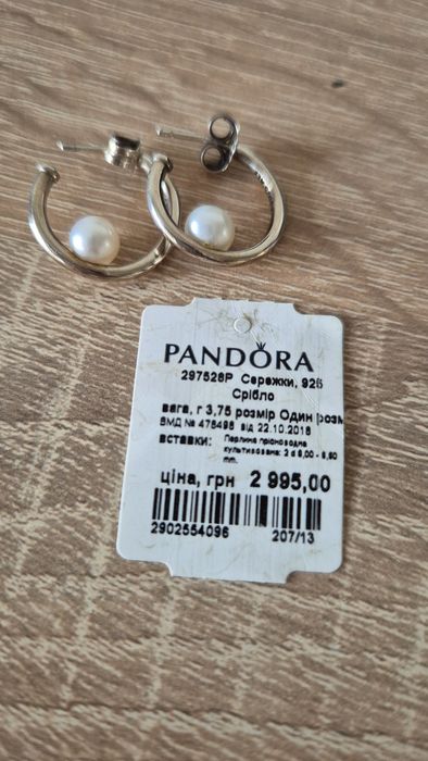 Серьги Pandora, серебро с фианитами.