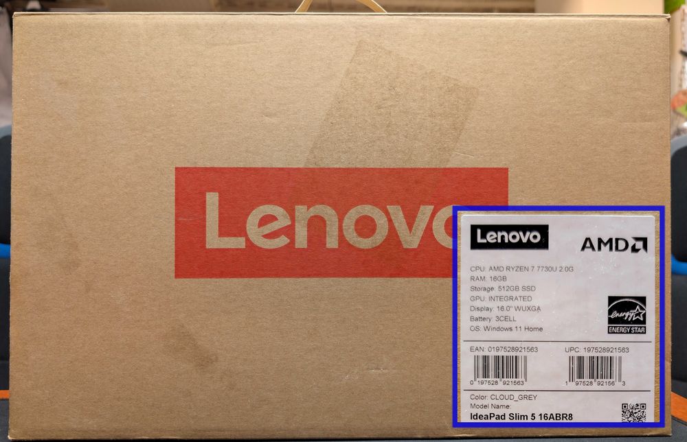 Laptop LENOVO IdeaPad Slim 5 16ABR8/ 16"/ AMD Ryzen 7 7730U/ 16GB/ SSD 512GB/ Windows 11/ Gwarancja