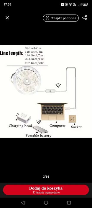 Taśma LED 5m z czujnikiem ruchu biały zimny