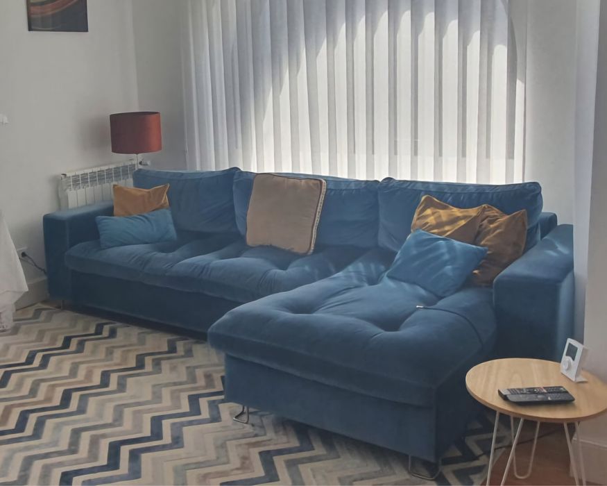 Sofá de Canto com Chaise Longue Azul Petróleo (310x170 cm)