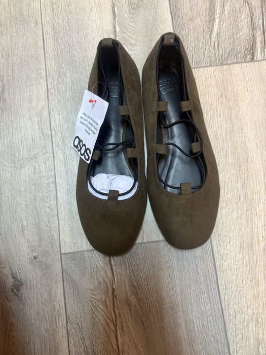 (40) Asos Design/ Zielone khaki baleriny z Londynu, Nowe