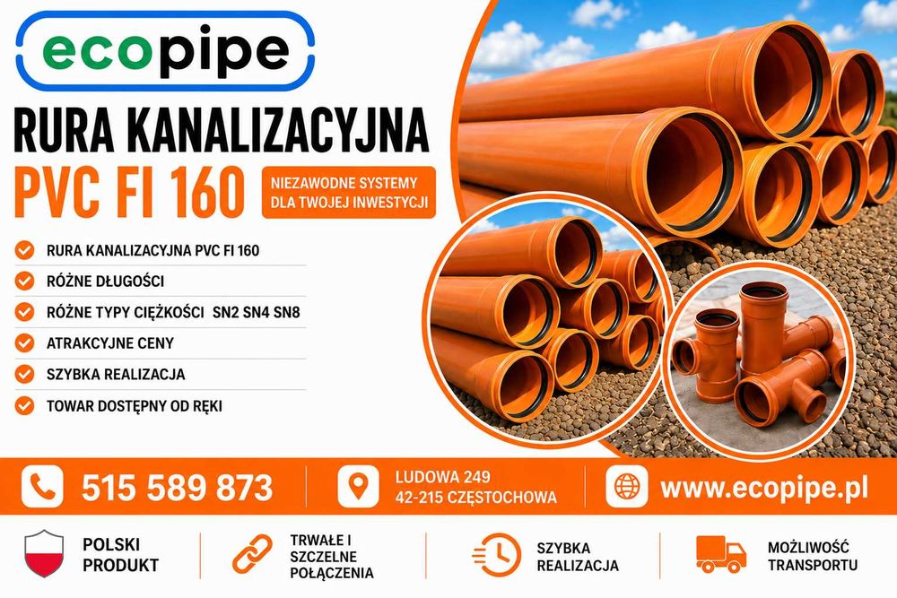 Rura PCV kanalizacyjna zewnętrzna FI 160x3.2x3M