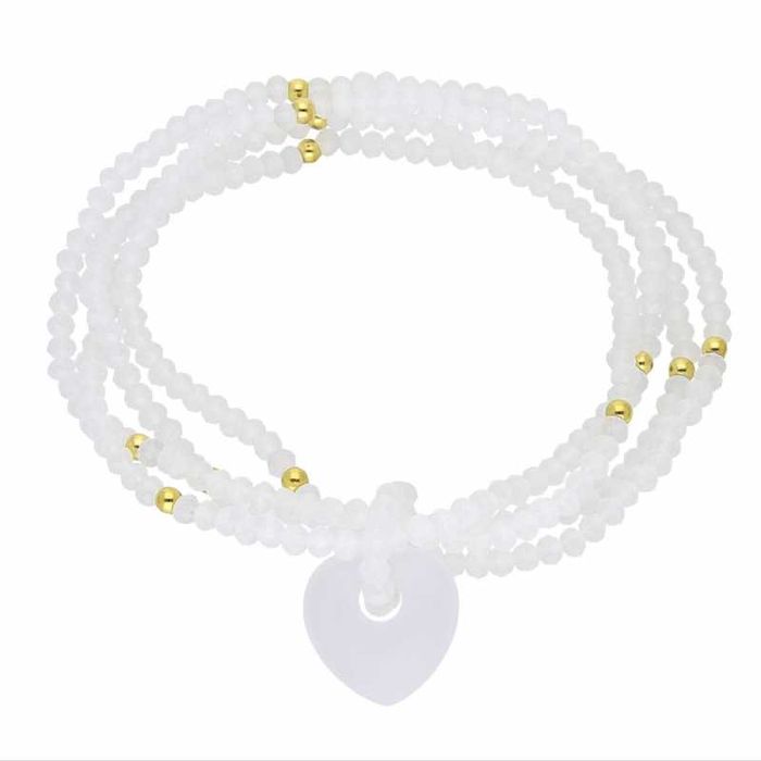 Bransoletka pozłacana z Białymi koralikami stal chirurgiczna BX61