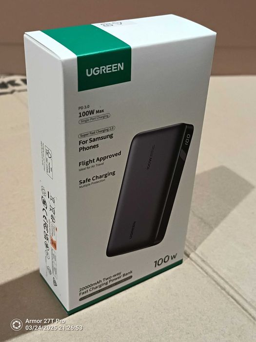 NOWY! Powerbank 20000mAh Ugreen PB720, USB + 2x USB-C, 100W PD szary