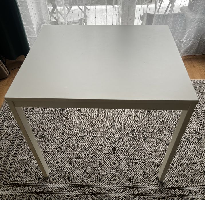 Stol rozkladany, bialy 80/120x70