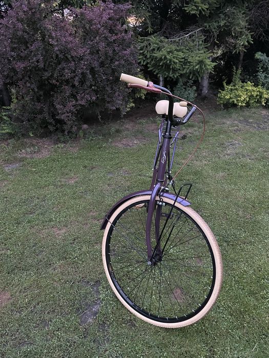 Piękny retro Rower miejski damka creme vintage fiolet