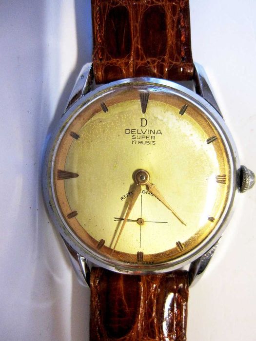vintage relógio de pulso-DELVINA Super 17 Rubis antimagnetic-trabalha