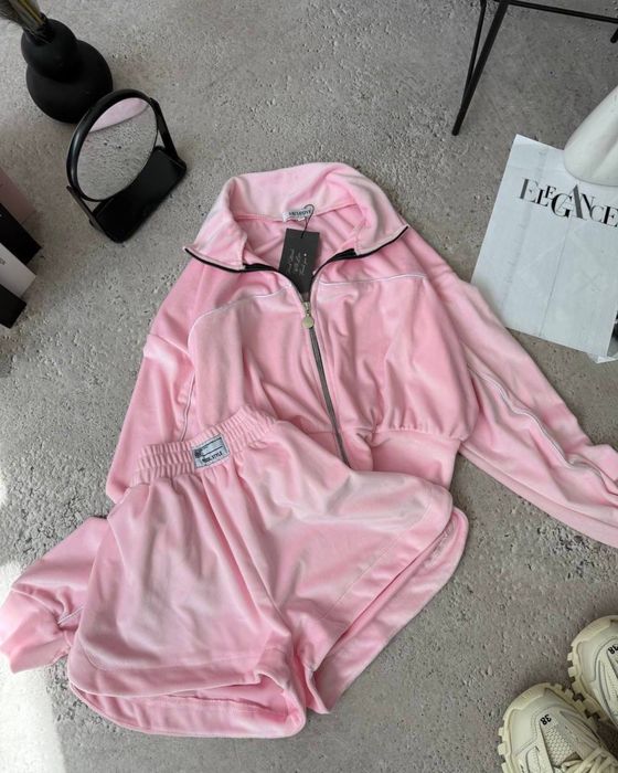 Костюм з кантом/ ідеальний костюм до весни/ літа/ велюровий костюм