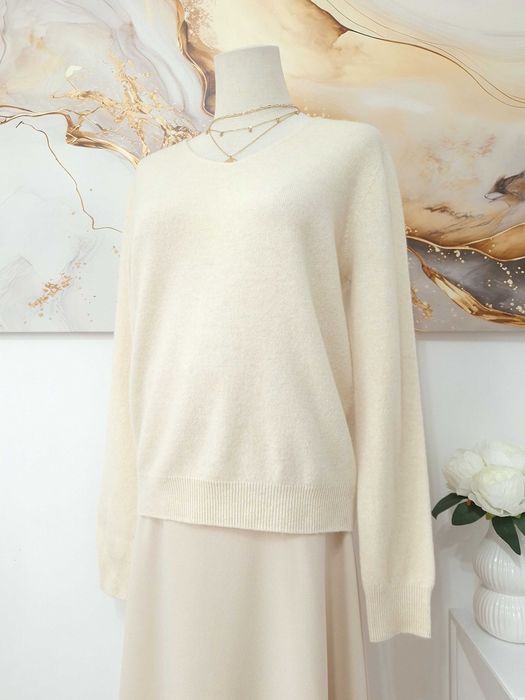 Damski Kremowy Waniliowy Sweter Wełniany Merynos 100% Merino