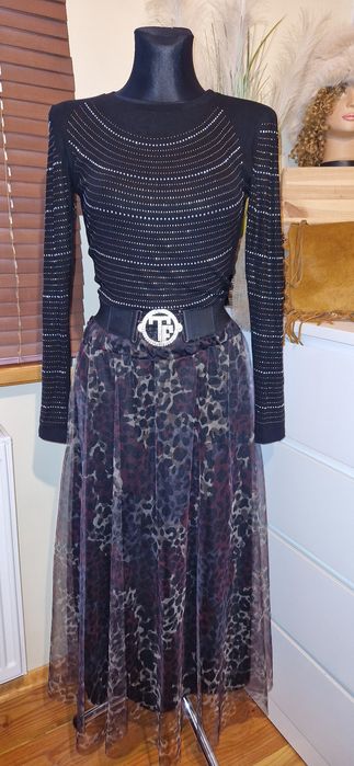 Spódnica maxi tiulowa czarno bordowa panterka