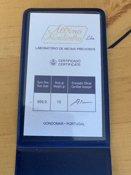 Barra ouro 10g Albino Moutinho - 999,9